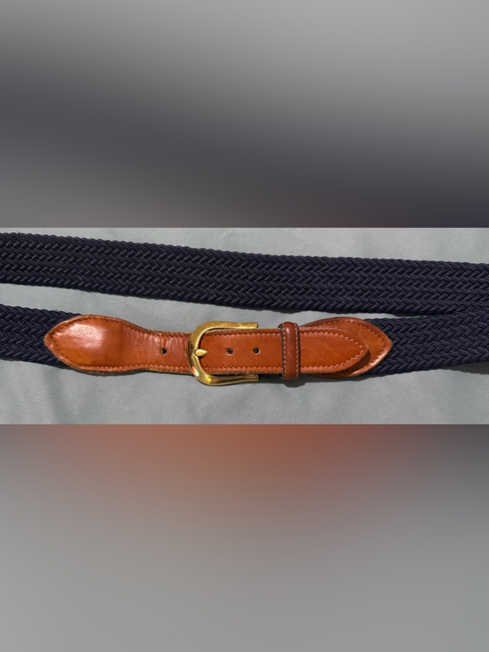 Allen Edmonds Mens 40 Brown Leather Blue Braided Elastic Stretch Adjustable Belt